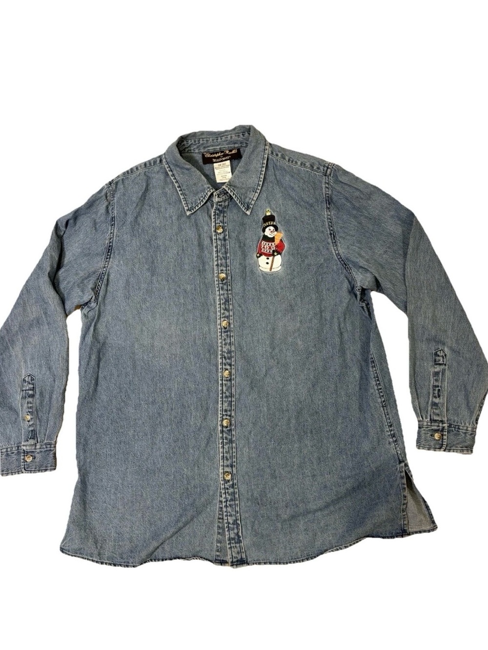 Vintage Christopher Radko Jean Shirt By Belle Pointe Sz L Embroidered Snowman